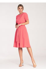 Short sleeves classic midi dress with pleats