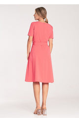 Short sleeves classic midi dress with pleats