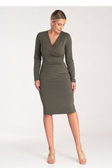 Fitted long sleeves overlapping fabric dress