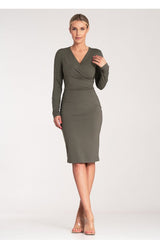 Fitted long sleeves overlapping fabric dress