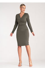 Fitted long sleeves overlapping fabric dress