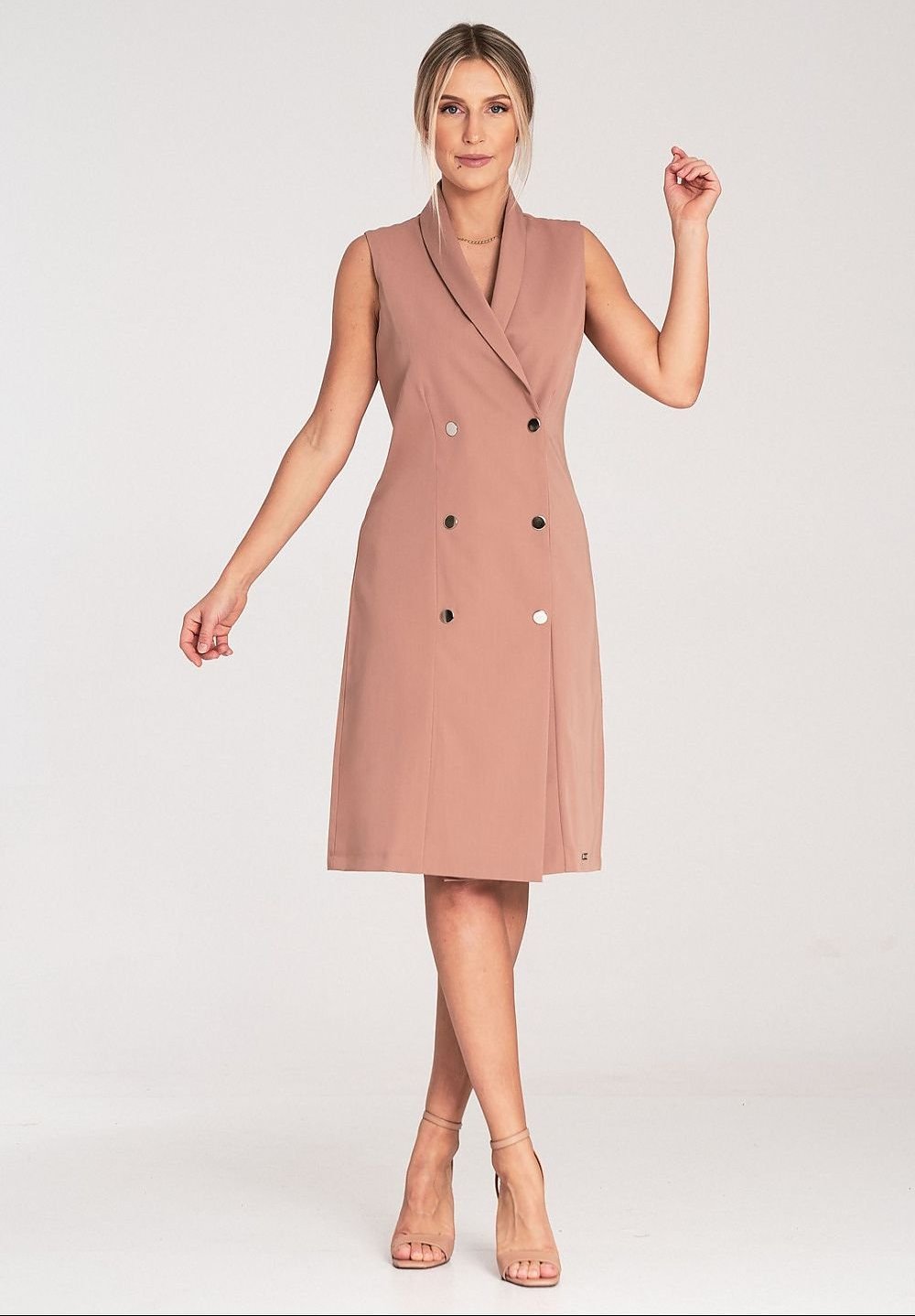 Elegant narrow lapels sleeveless day dress