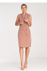 Elegant narrow lapels sleeveless day dress