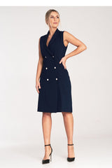 Elegant narrow lapels sleeveless day dress