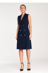 Elegant narrow lapels sleeveless day dress