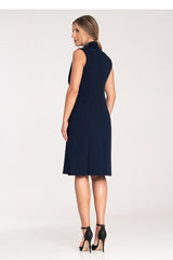 Elegant narrow lapels sleeveless day dress