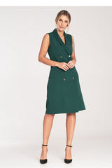 Elegant narrow lapels sleeveless day dress