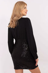 Elegant long puffy sleeves knee-length sequin pencil dress