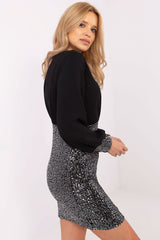 Elegant long puffy sleeves knee-length sequin pencil dress