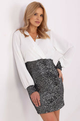 Elegant long puffy sleeves knee-length sequin pencil dress