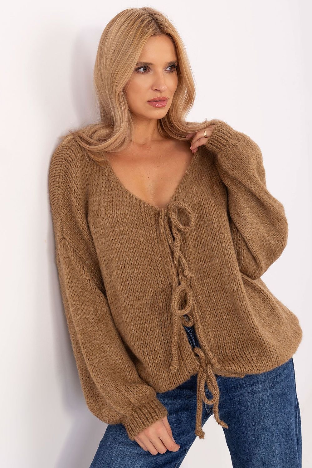 Lightweight buff sleeve stylish cut sweater