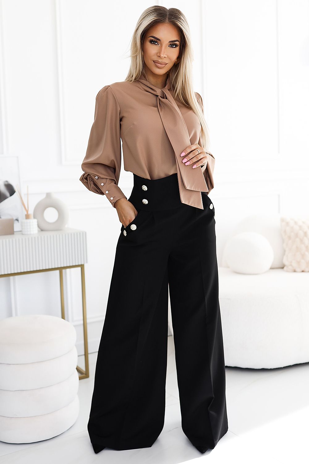 Elegant high waist wide-leg pants