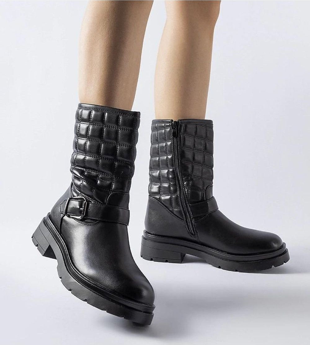 Black ankle boots with quilted uppers