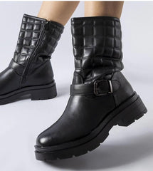 Black ankle boots with quilted uppers