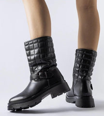 Black ankle boots with quilted uppers