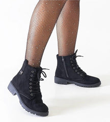 Black eco-suede platform work boots