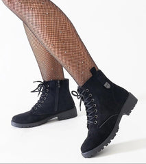 Black eco-suede platform work boots