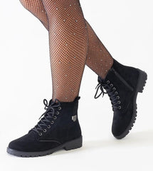 Black eco-suede platform work boots