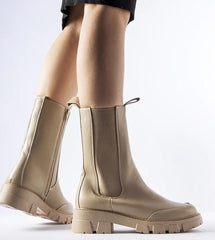 Charming round toe beige boots