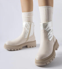 Beige ankle boots with a decorative Garrett shaft