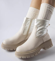 Beige ankle boots with a decorative Garrett shaft