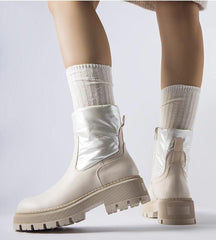 Beige ankle boots with a decorative Garrett shaft