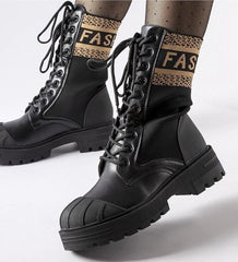 Black inscription lace-up sock boots