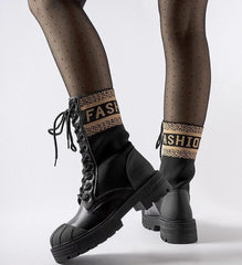 Black inscription lace-up sock boots