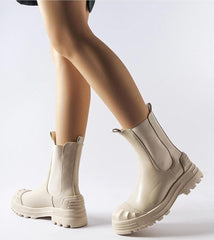 Beige slip-on closure insulated ankle boots