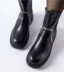 Black ankle boots with zircons on sides