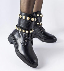 Black insulated Normand boots with pearls