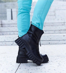 Black lined ankle boots with a zip