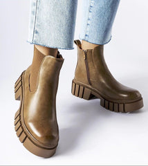 Brown round toe platform ankle boots