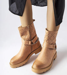 Procopio Beige openwork ankle boots with a chain