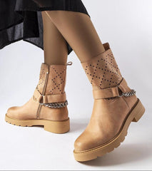 Procopio Beige openwork ankle boots with a chain