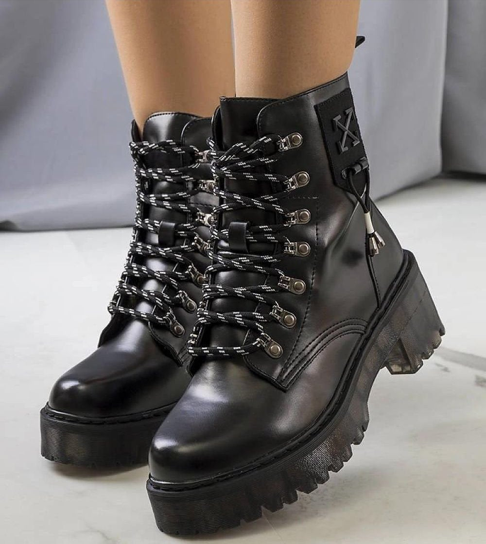 Black Laverda decorative lacing ankle boots