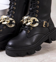 Black Traperki thick gold chain ankle boots