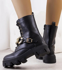 Black Traperki thick gold chain ankle boots