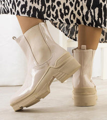 Asma beige patent leather ankle boots