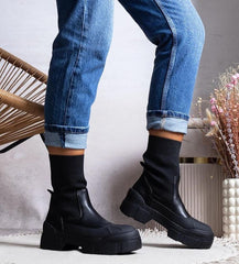 Conta black decorative embossing ankle boots