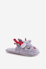 Holiday slippers with reindeer fur motif