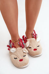 Holiday slippers with reindeer fur motif