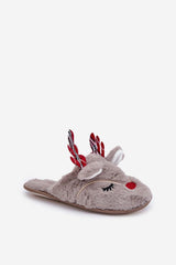 Holiday slippers with reindeer fur motif