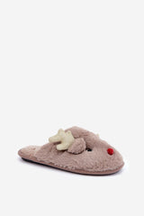 Charming fur slippers with a reindeer motif