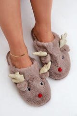 Charming fur slippers with a reindeer motif