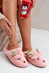 Charming fur slippers with a reindeer motif