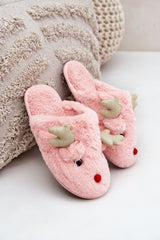 Charming fur slippers with a reindeer motif