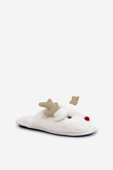 Charming fur slippers with a reindeer motif