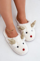 Charming fur slippers with a reindeer motif