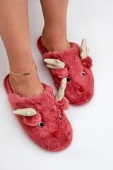 Charming fur slippers with a reindeer motif